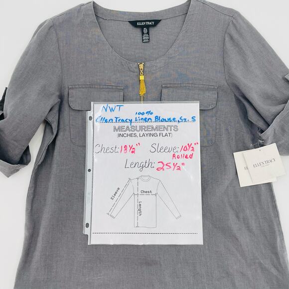 Ellen Tracy 100% Linen Blouse, Gray, NWT, Sz. S, PULLED THREAD - Picture 14 of 16